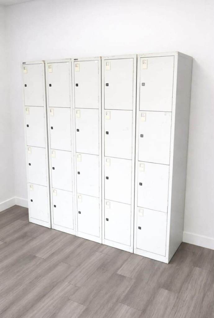 Tall 4-Compartment Locker Unit, White Metal