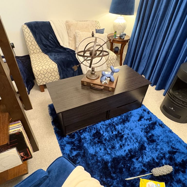 Lift Up Top Living Room Coffee Table, Pivoting Lid, Locking Support, 2 Large Storage Drawers