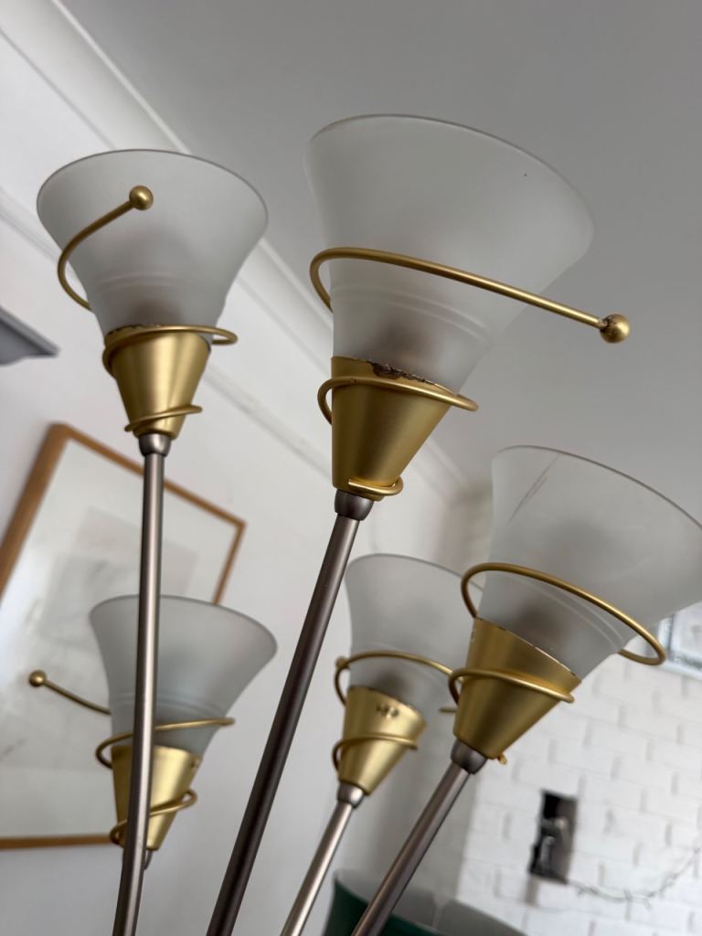 Five-Arm Floor Lamp with Frosted Glass Shades – Good Condition