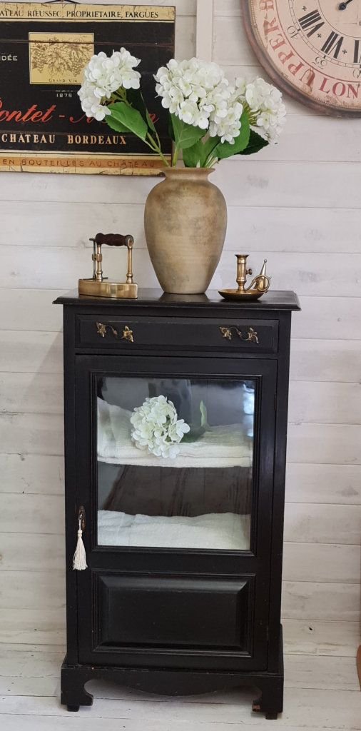 Antique Cupboard Glazed Front, Drawer, Shelves & Working Lock