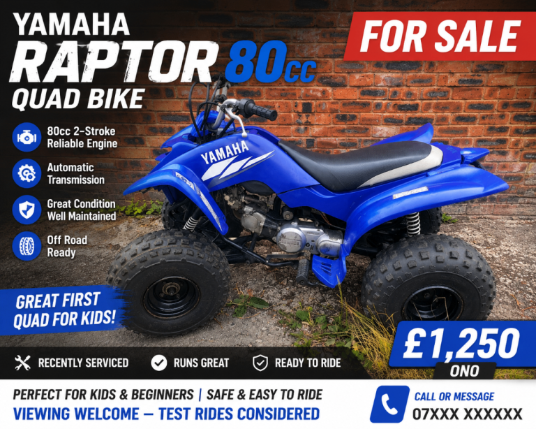Yamaha Raptor 80cc Quad Bike – Recently Serviced
