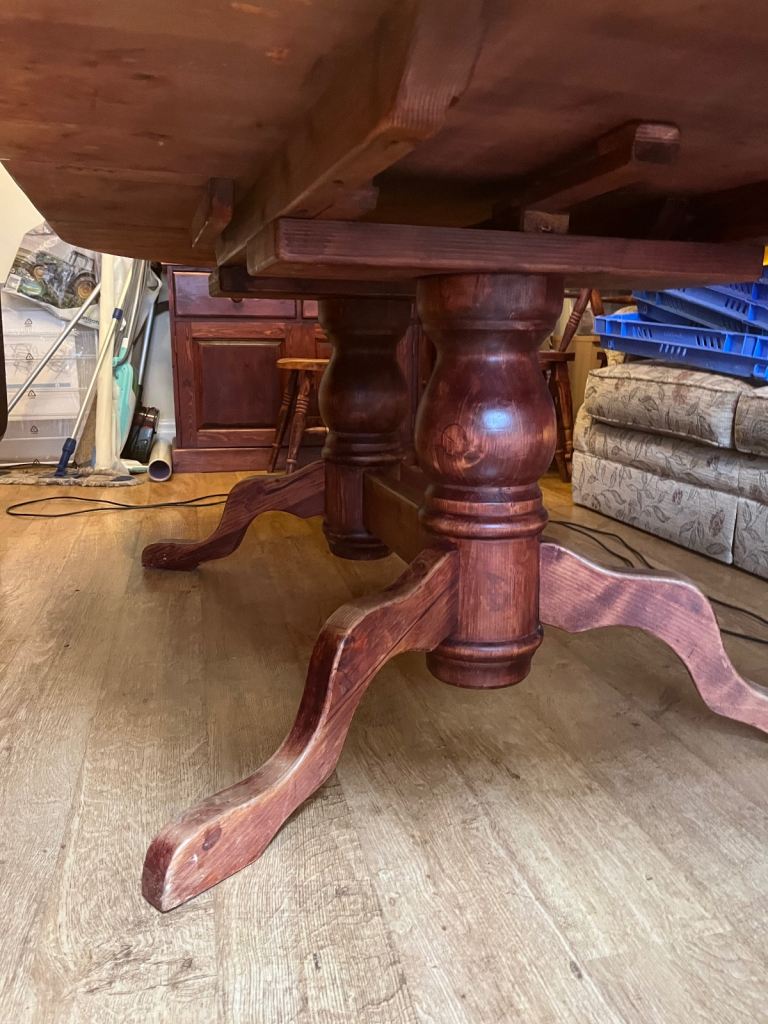 Large extendable solid wood dining table and 8 chairs