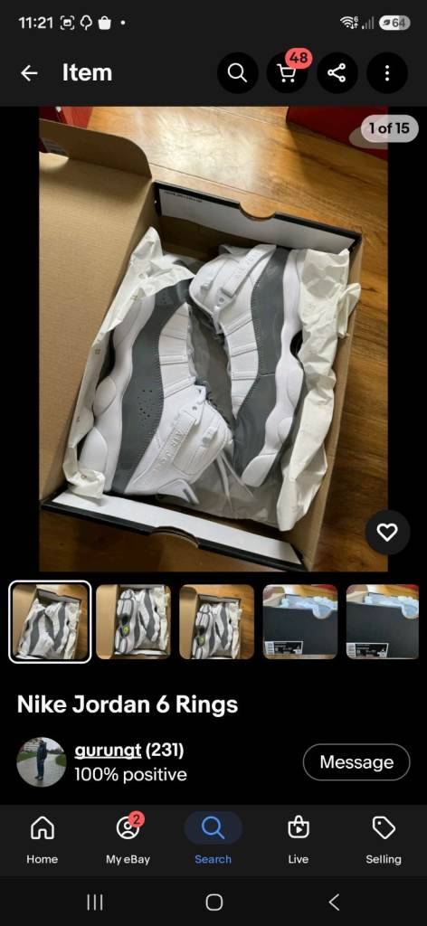 Size 15 UK Air Jordan 6 Rings Playoffs, in Grey