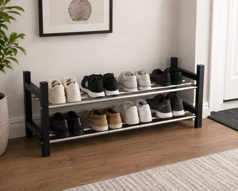 Black and Silver Two-Tier Shoe Rack – As Good As New