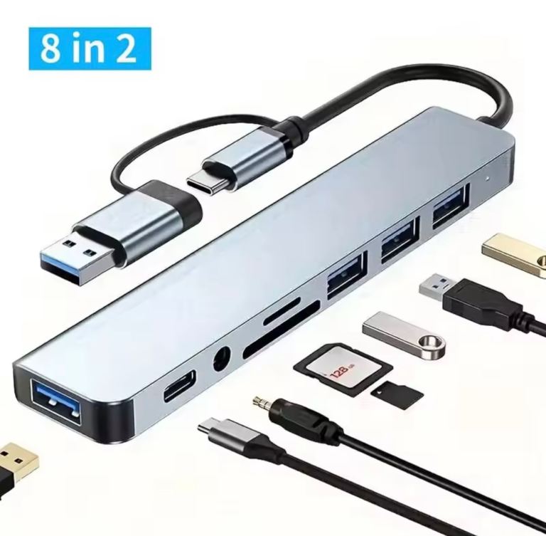 8 In1 USB C Hub Expander Multiport Adapter Type C Splitter Dock SD Card Reader