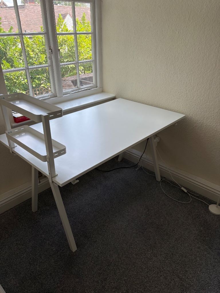 White Office Desk with Two-Tier Shelf - Great Condition