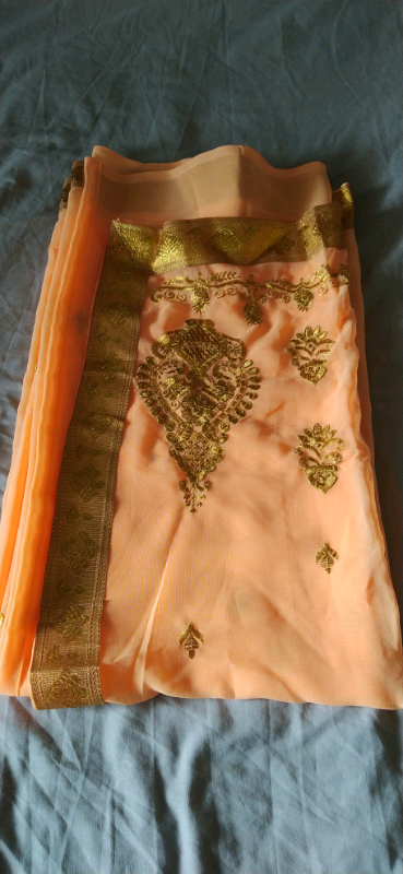 Brand New peach and gold work saree