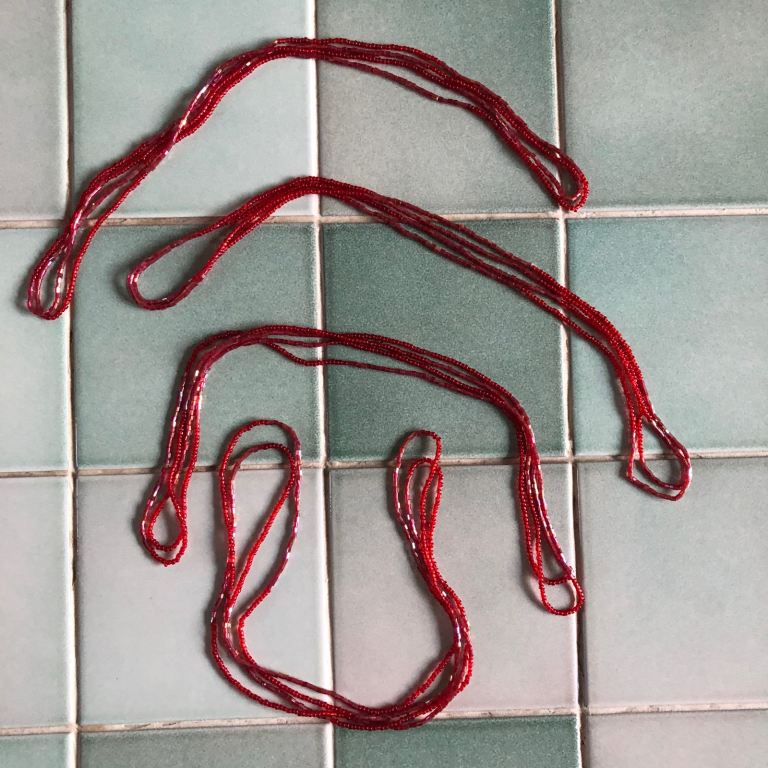 Red Long Beaded Necklaces X4