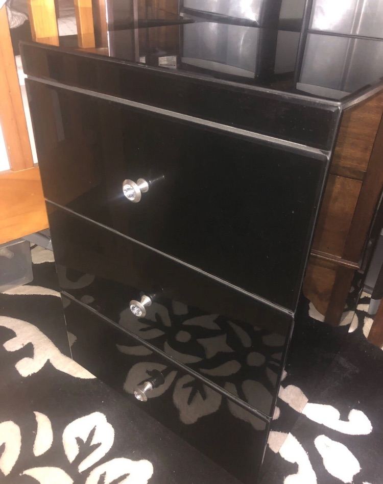 2 x Black Mirror Bedside Cabinets