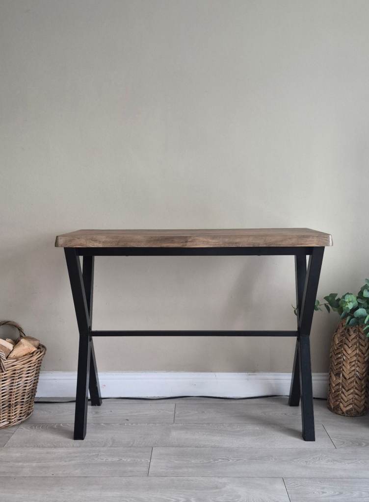 Rustic Wood Effect Console Table with Black Metal Legs
