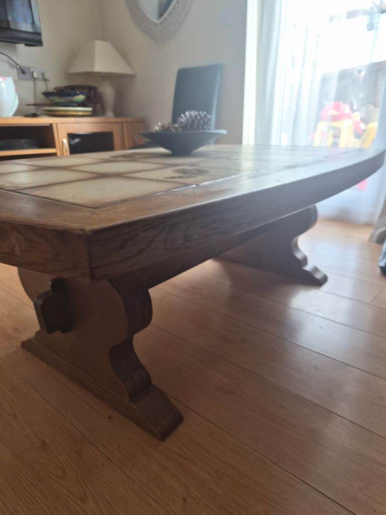 Solid wood and tile top coffee table