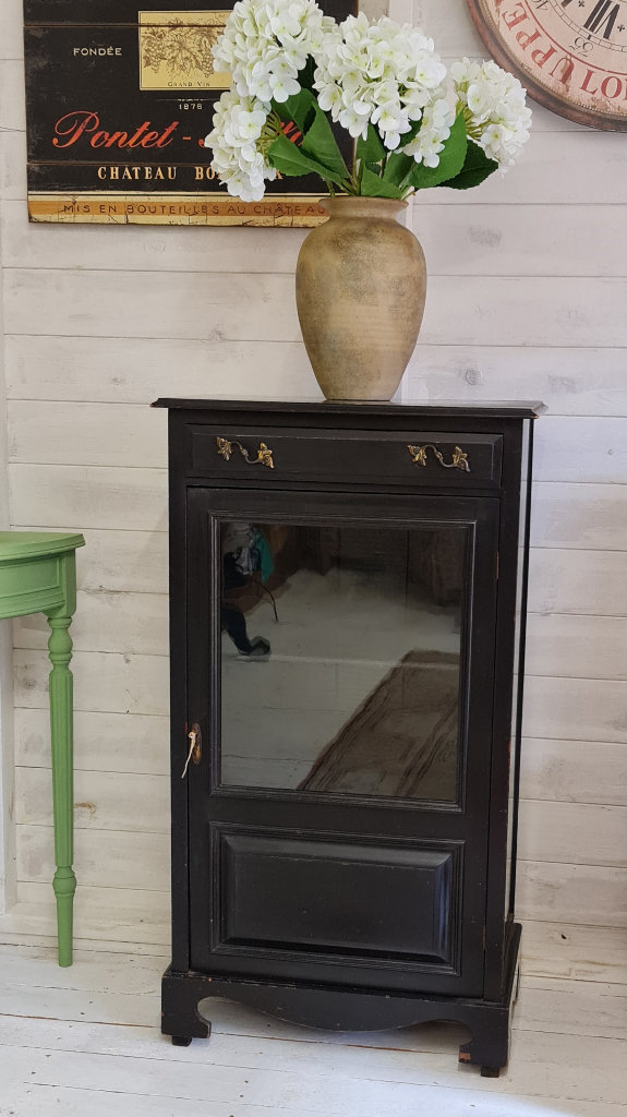 Antique Cupboard Glazed Front, Drawer, Shelves & Working Lock