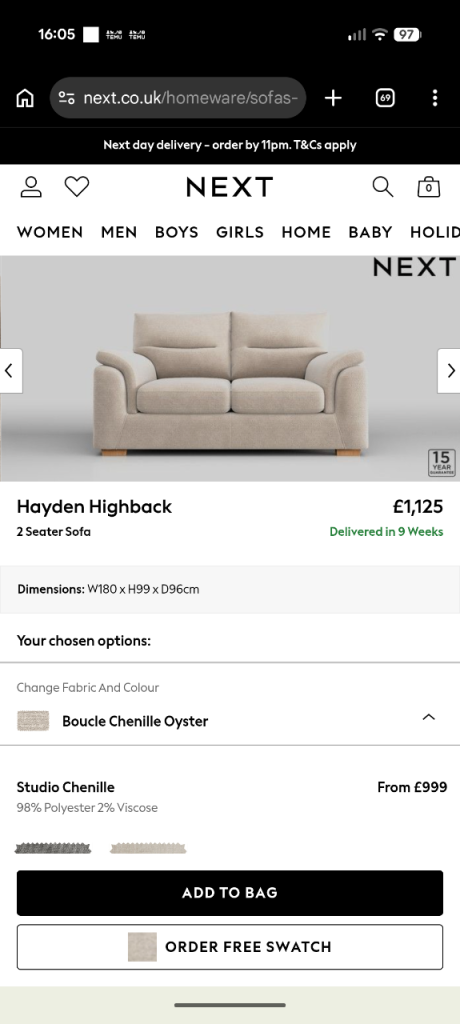 Hayden Highback Sofa from NEXT