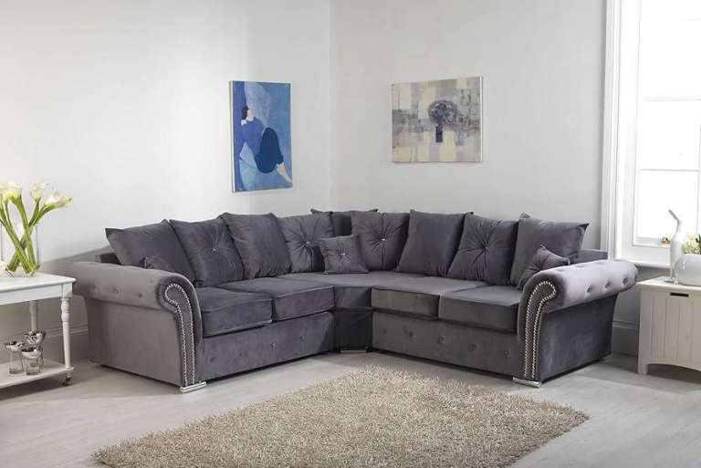 Brand New Olympia Collection In Grey Fabric Velvet Corner Sofa Or 3+2 Sets - ASAP Delivery
