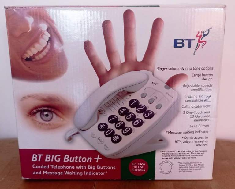 BT Big Button Plus Corded Phone, Hearing Aid Compatible, Amplified Speech, LED Call Indicator
