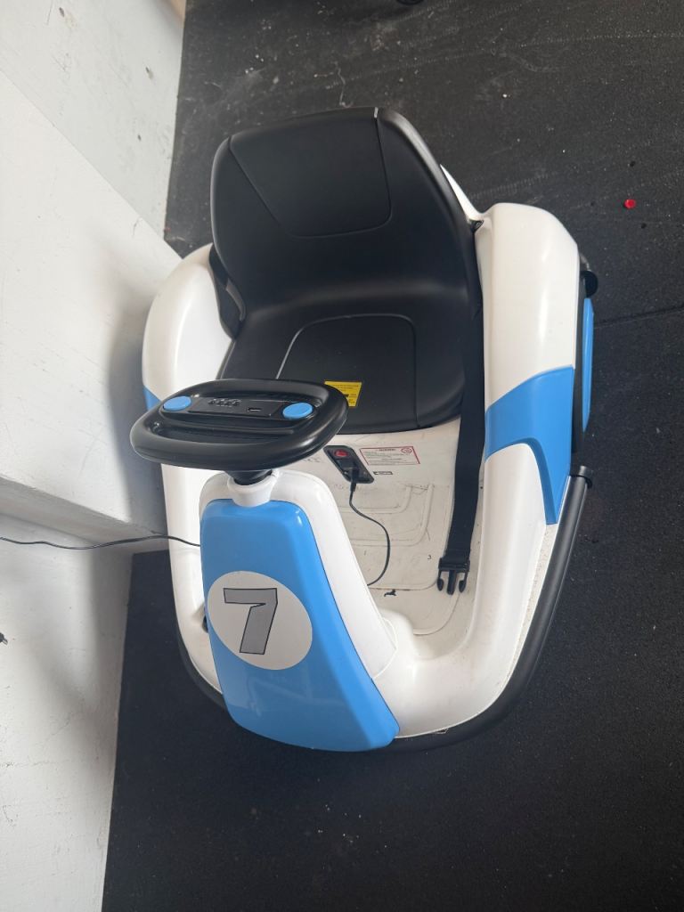Kids Electric Ride-On Bumper Car - White and Blue, Good Condition