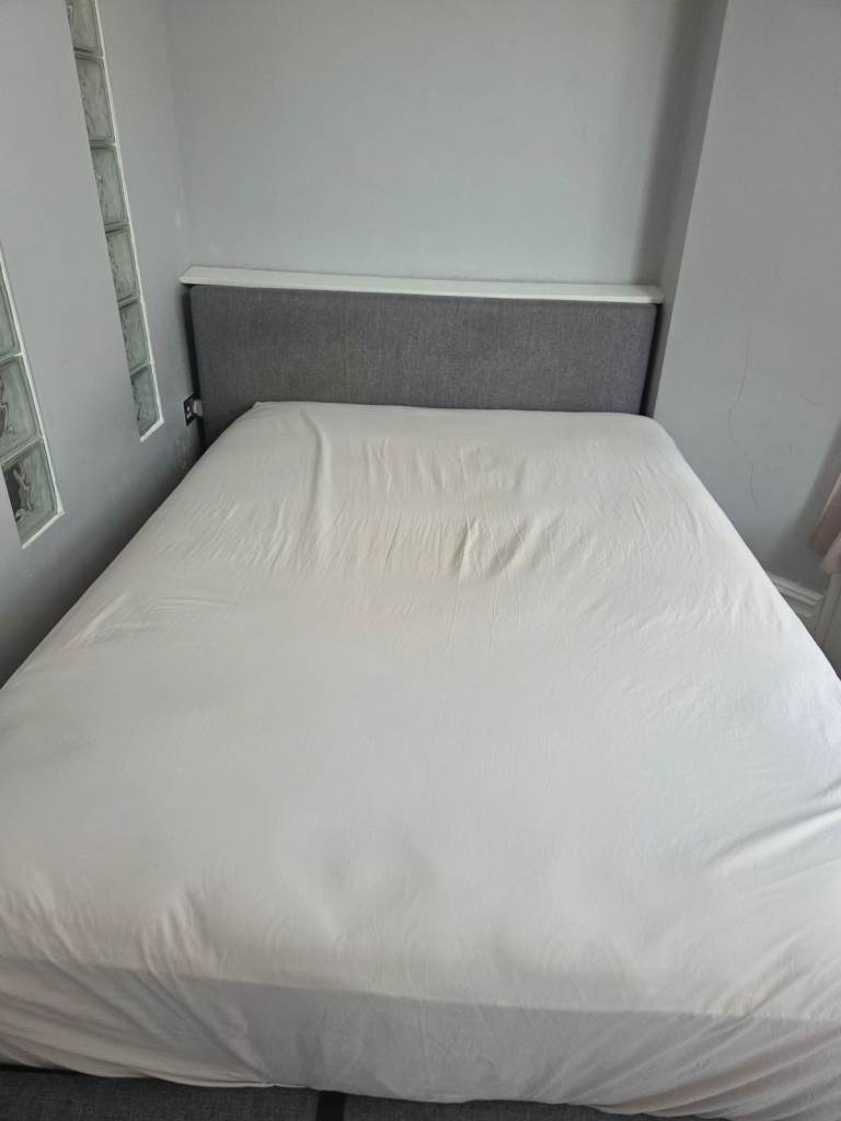 Double Ottoman Storage Bed with Grey Fabric Headboard