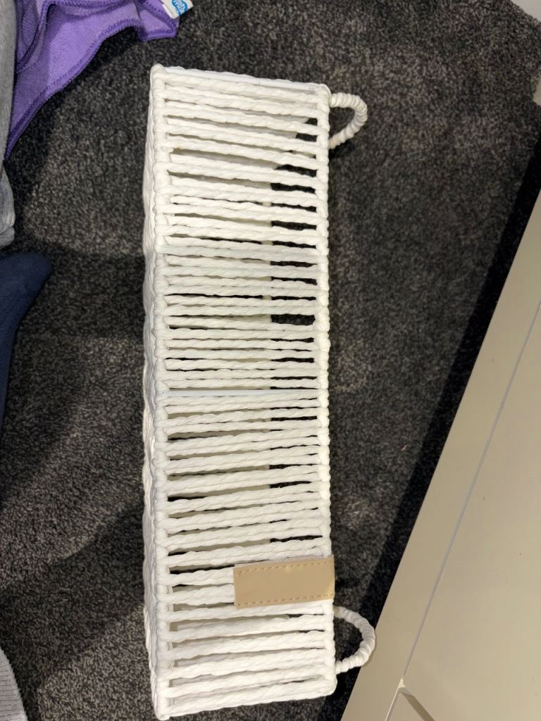 White Woven Storage Basket with Handles – Decorative & Practical