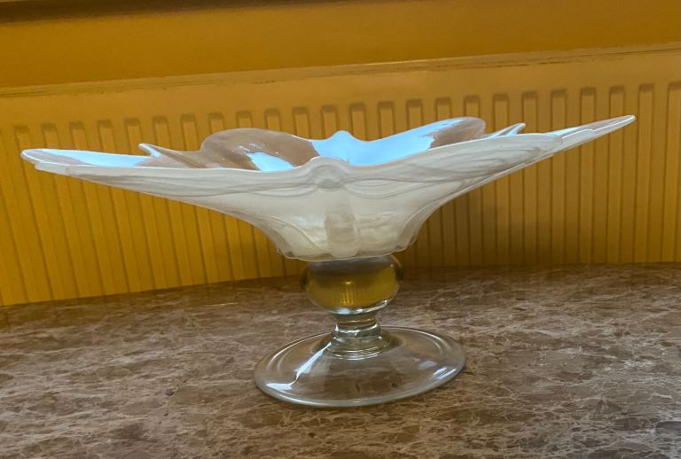 Large Iridescent Art Glass Bowl on Stand