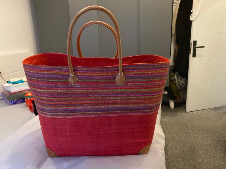 Large Red Woven Tote Bag 