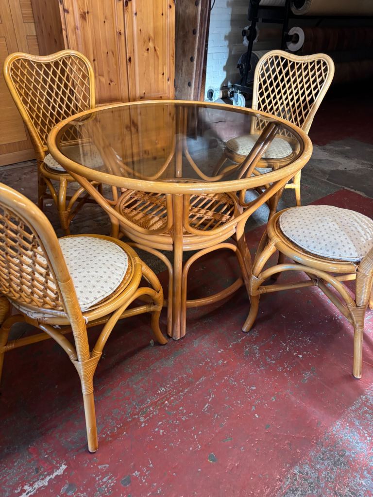 Bamboo & wicker dining table & 4 chairs 