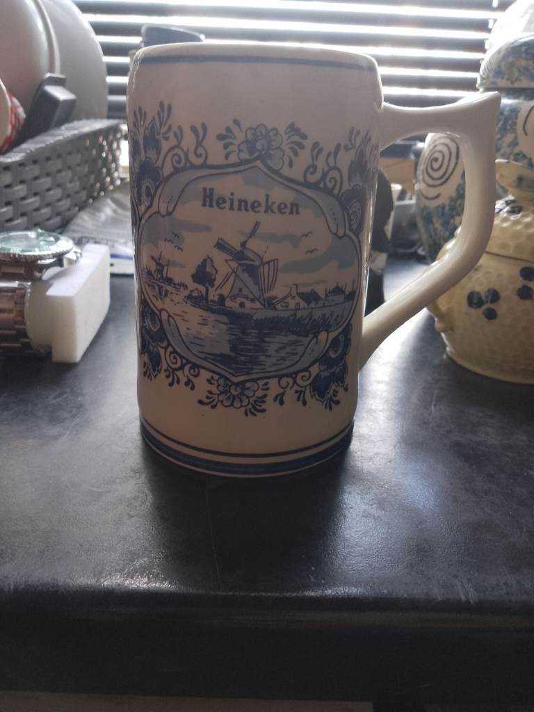 Vintage Hand-Painted Delft Blue Heineken Stein / Tankard
