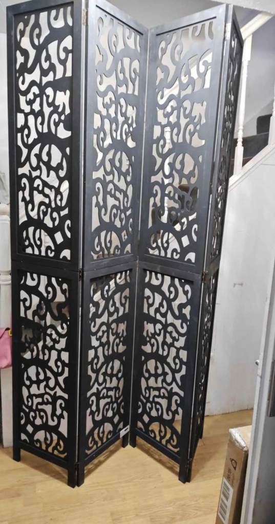 Room Divider 4 Panels Black Solid Wood 