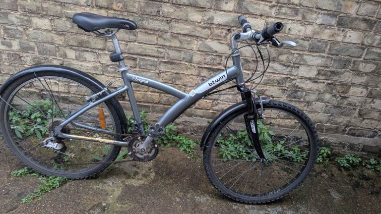 B'Twin Rockrider Hybrid Bike – Grey, Good Condition