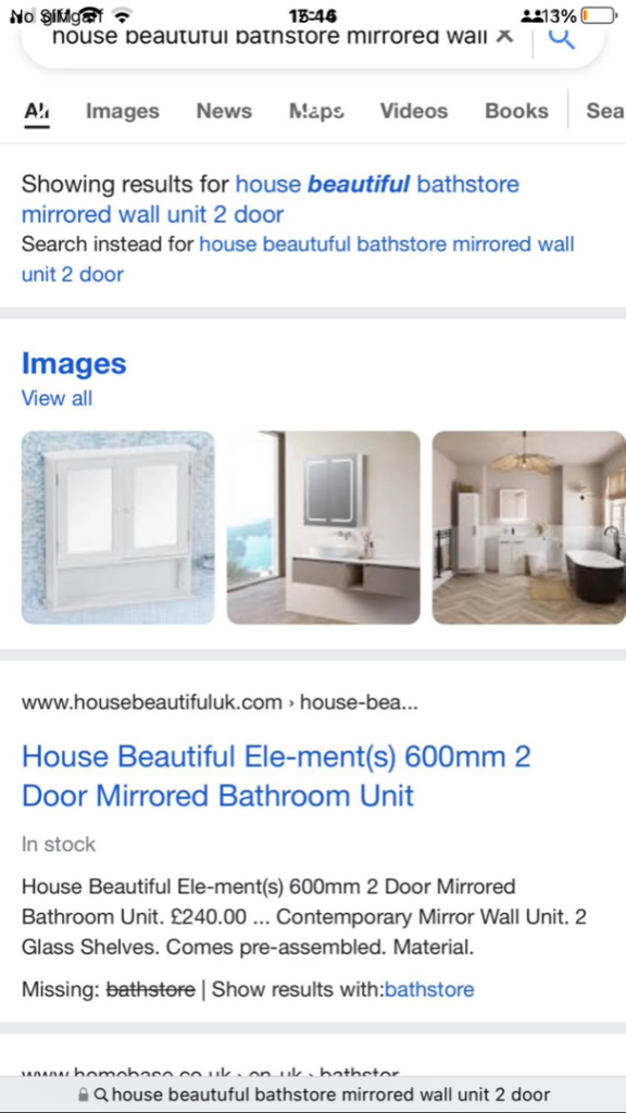 Bargain brand new retails £240 House Beautiful Mirrored Bathroom Wall Unit 600mm 2 Door