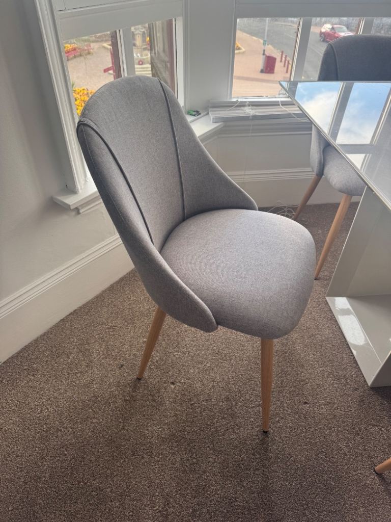Light Grey Fabric Dining Chair with Wooden Legs