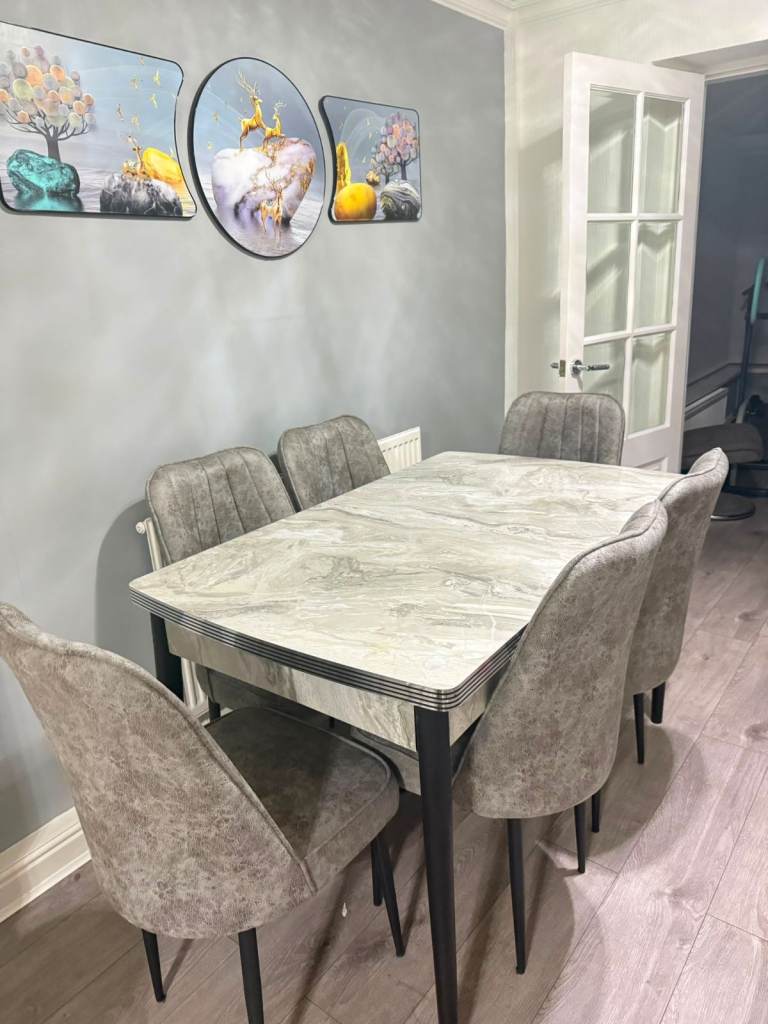 Brand New Grey Extendable Dining Table with 6 chairs - Free Delivery Uk 