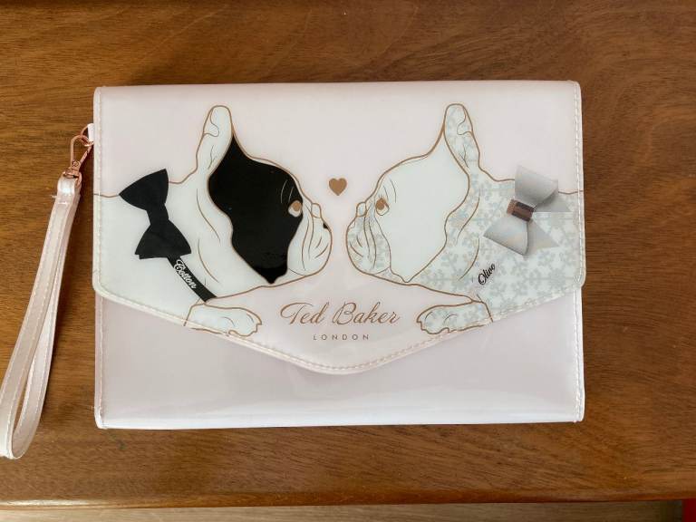Ted Baker Light Pink Bulldog Clutch / Wristlet Bag – Very Good Condition 