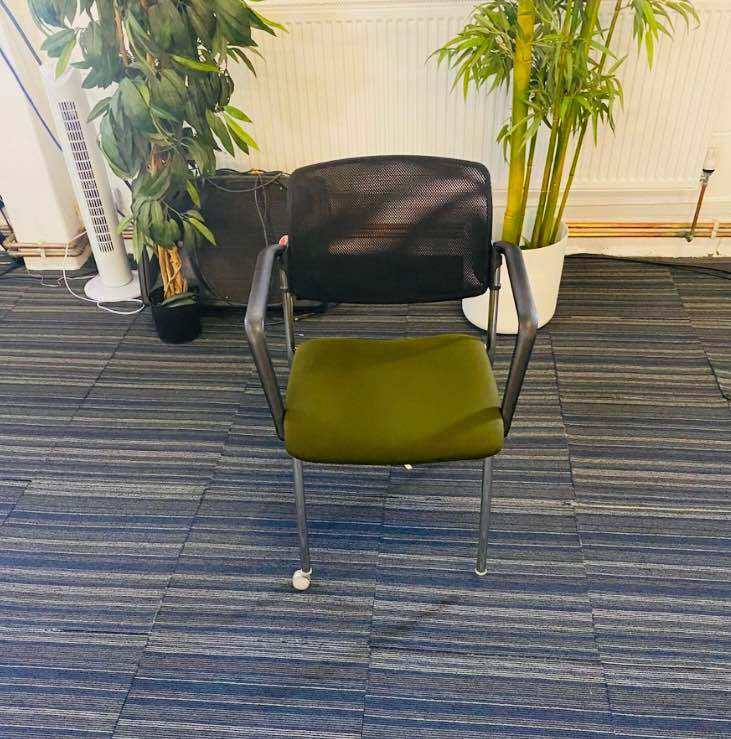 Used Black green wheelie chair meshback office boardroom meeting conference chair