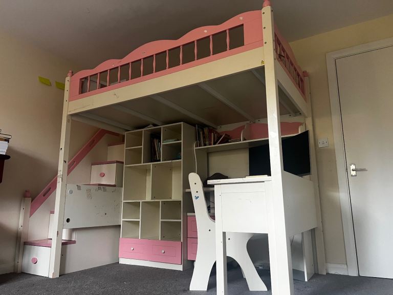 Bunk bed wardrobe desk, table and chair