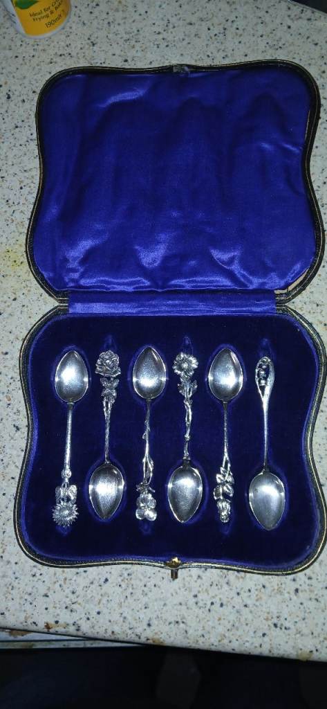 1950/1970 Vintage Silver 800 60g Spoons Set in Blue Lined Case