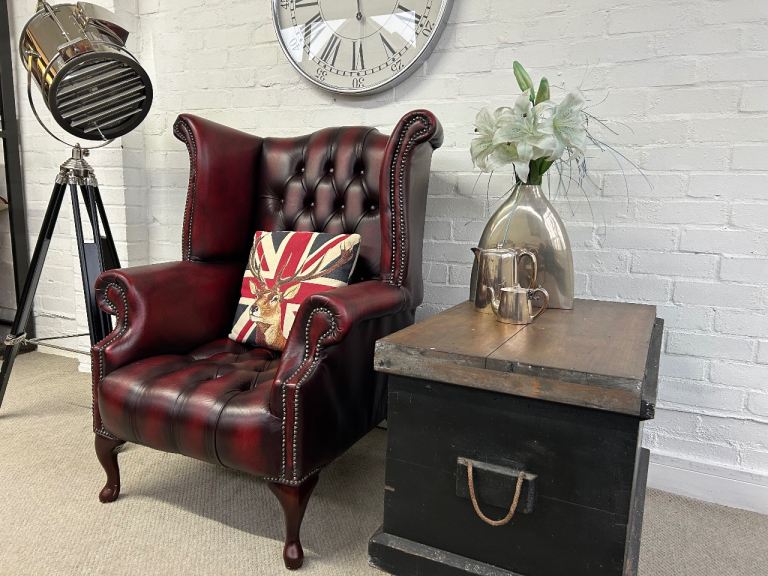 Stunning button base chesterfield Queen Anne armchair. Can deliver.  VGC.