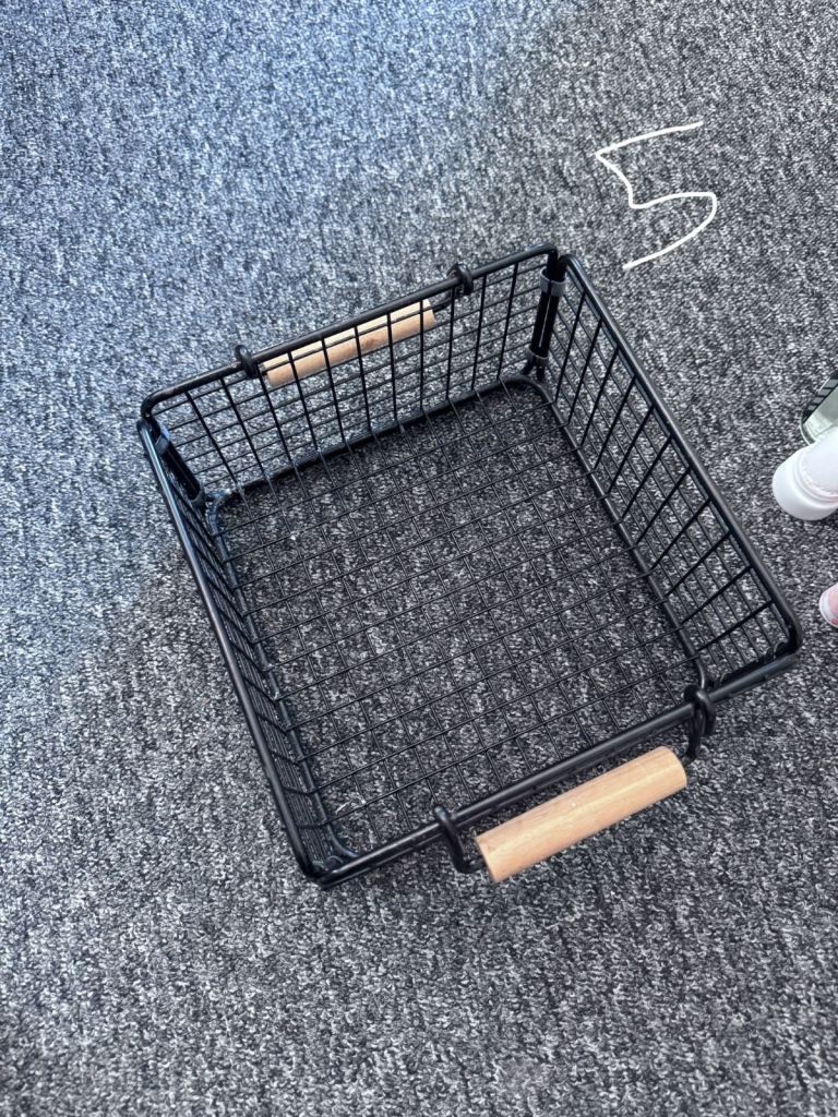 Black Metal Storage Basket with Wooden Handles – As New