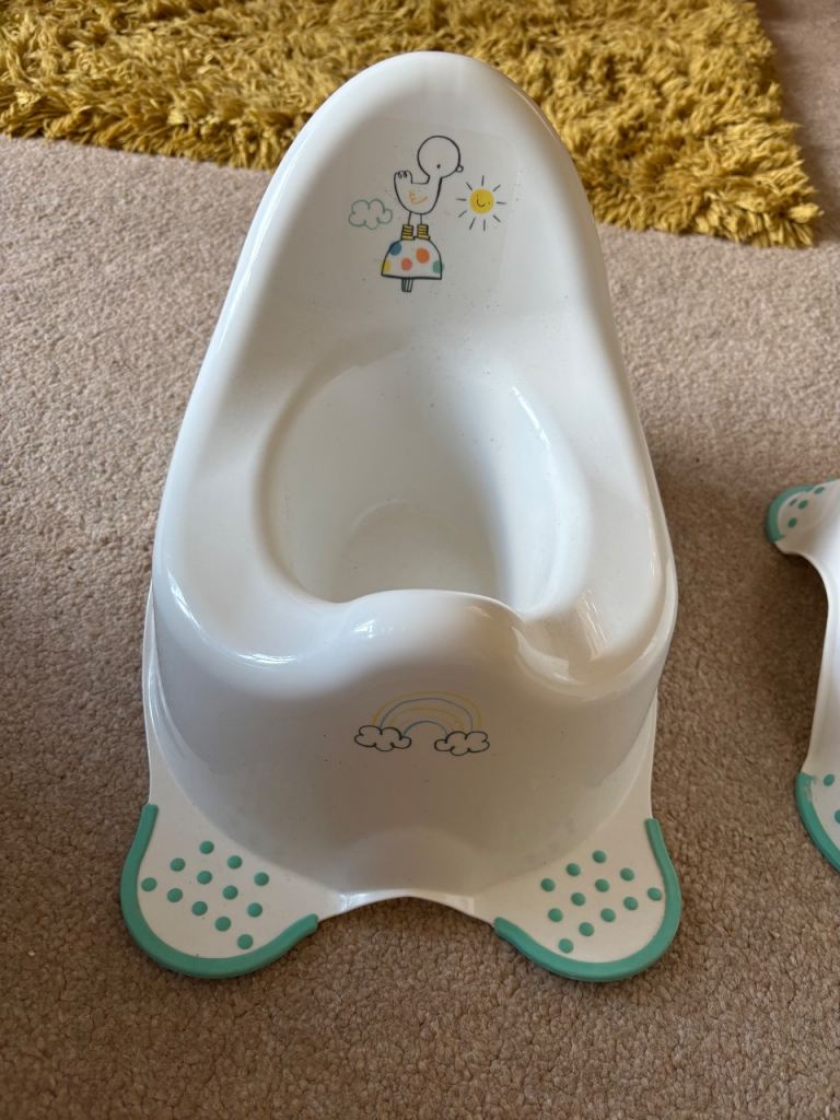 Baby Potty & Step Stool Set – White & Teal, Good Condition