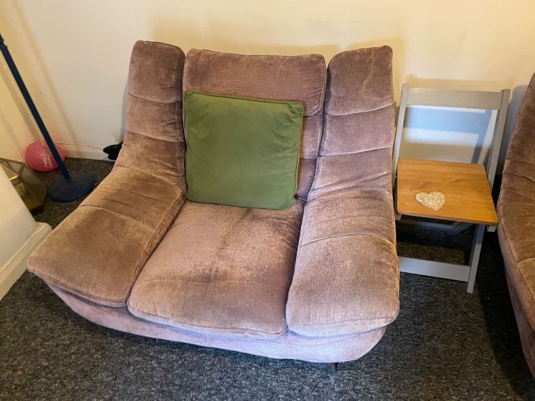Cosy Purple Velvet Armchair and sofa - Fair Condition