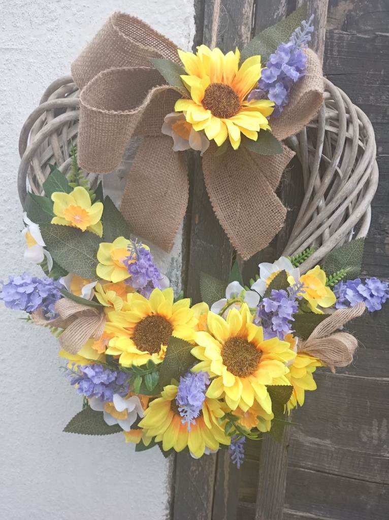 Sunflower artificial heart wreath