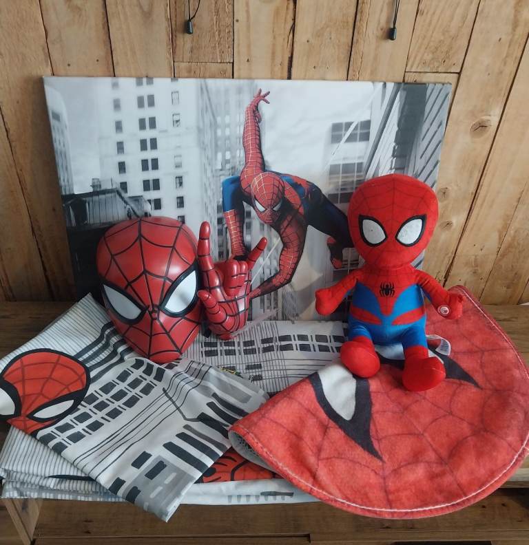 Marvel Spider-Man Bedroom Bundle Duvet Set Fitted Sheet Light Up Wall Features Canvas