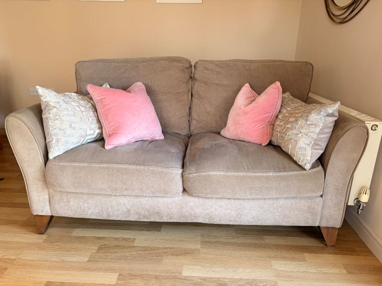 Modern 2-Seater Fabric Sofa – Neutral Beige / Taupe