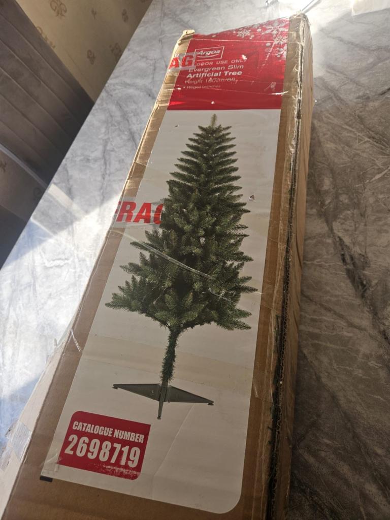 TITLE: 6ft (180cm) Evergreen Slim Artificial Christmas Tree - Great Conditio