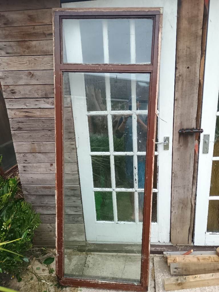 Wooden Window Frame with Glass Panes – Fair Condition