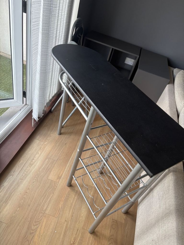 Black Corner Desk with Matching Folding Chairs