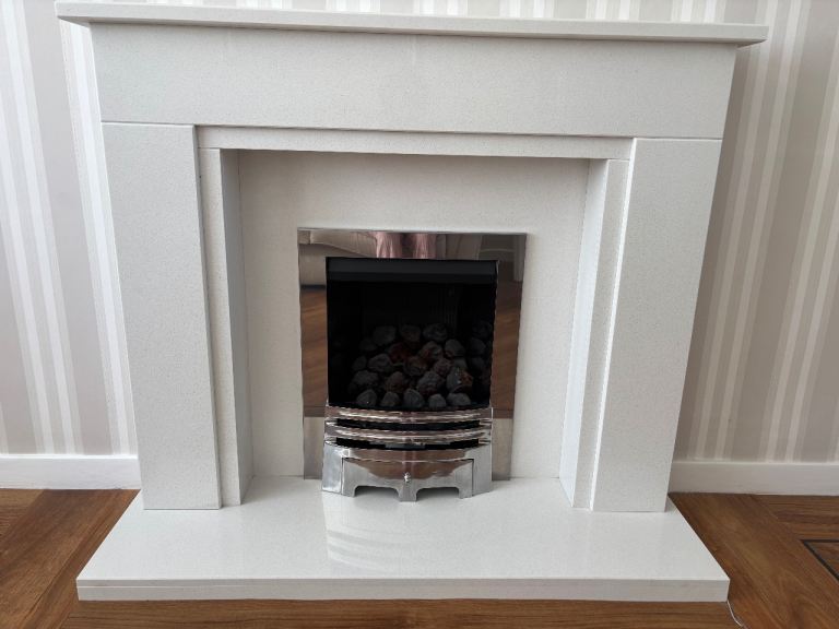 Marble fire surround with crystal gas fire 