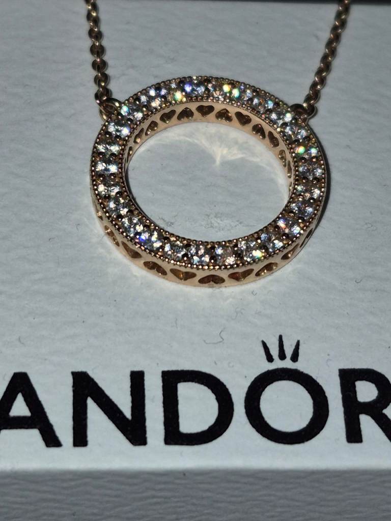 Genuine Pandora Logo Gold Pave Circle Necklace 
