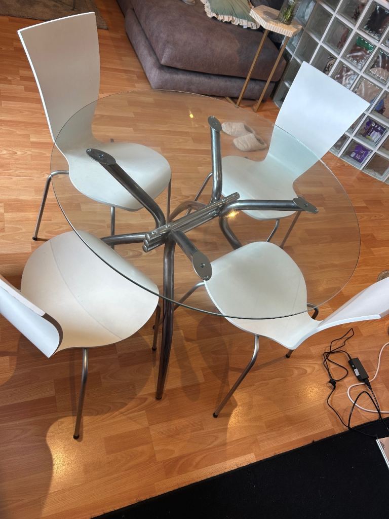Glass dining table and chairs 