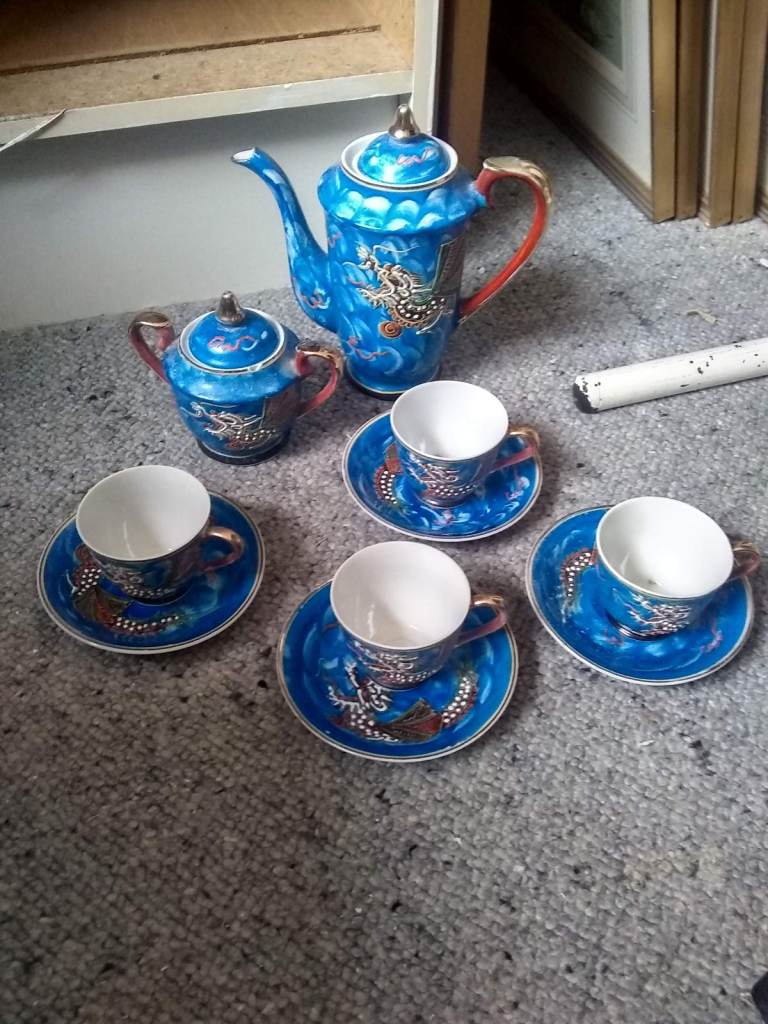 Oriental Coffee Set. Blue. Unused Condition. COLLECT ONLY