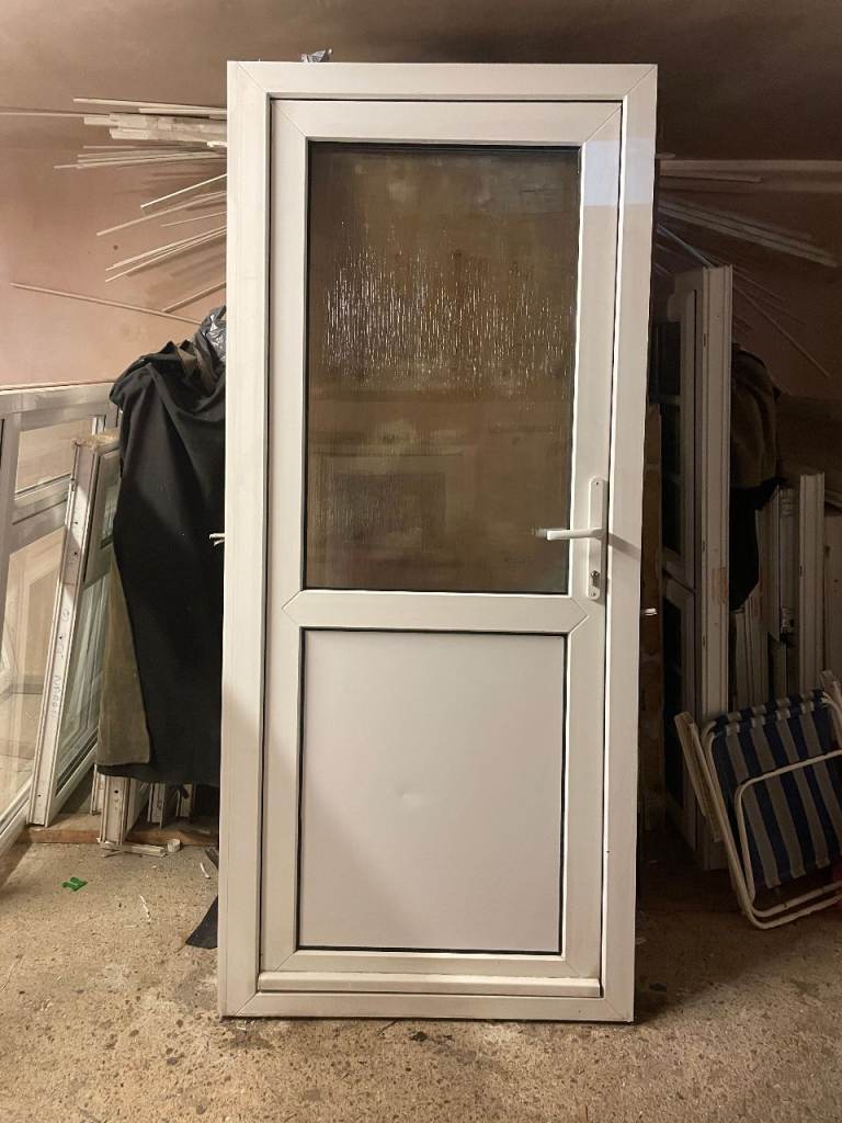 UPVC DOOR 204 x 88 OR 90 cm - UPVC DOUBLE GLAZED DOOR - OBSCURE GLASS (REF: DX199)